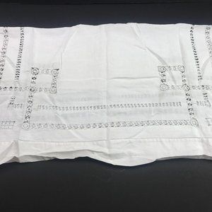 Farmhouse Ecru Linen White Cloth Table Runner Boho Geometric Flower Decor 30.5"x